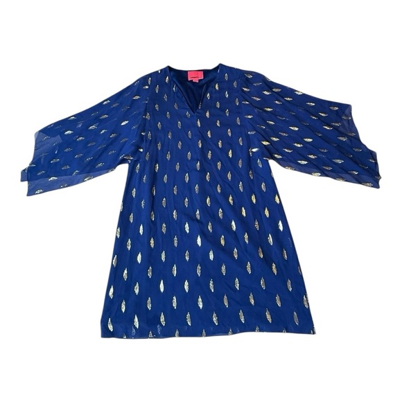 Lilly Pulitzer Shalynn Silk Caftan 
Navy Gold semi-sheer scarf sleeves Size 2 - Picture 4 of 14